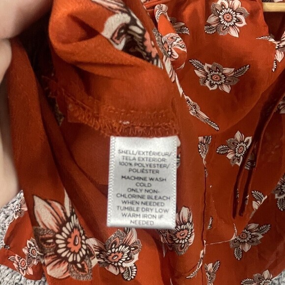Loft Peplum Blouse Sheer Burned Orange and White Floral Women's  Size S Petite - Picture 4 of 11